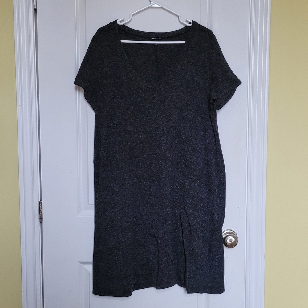 Torrid dress flowy cozy plus size mini Hacci charcoal grey sweater knit V neck